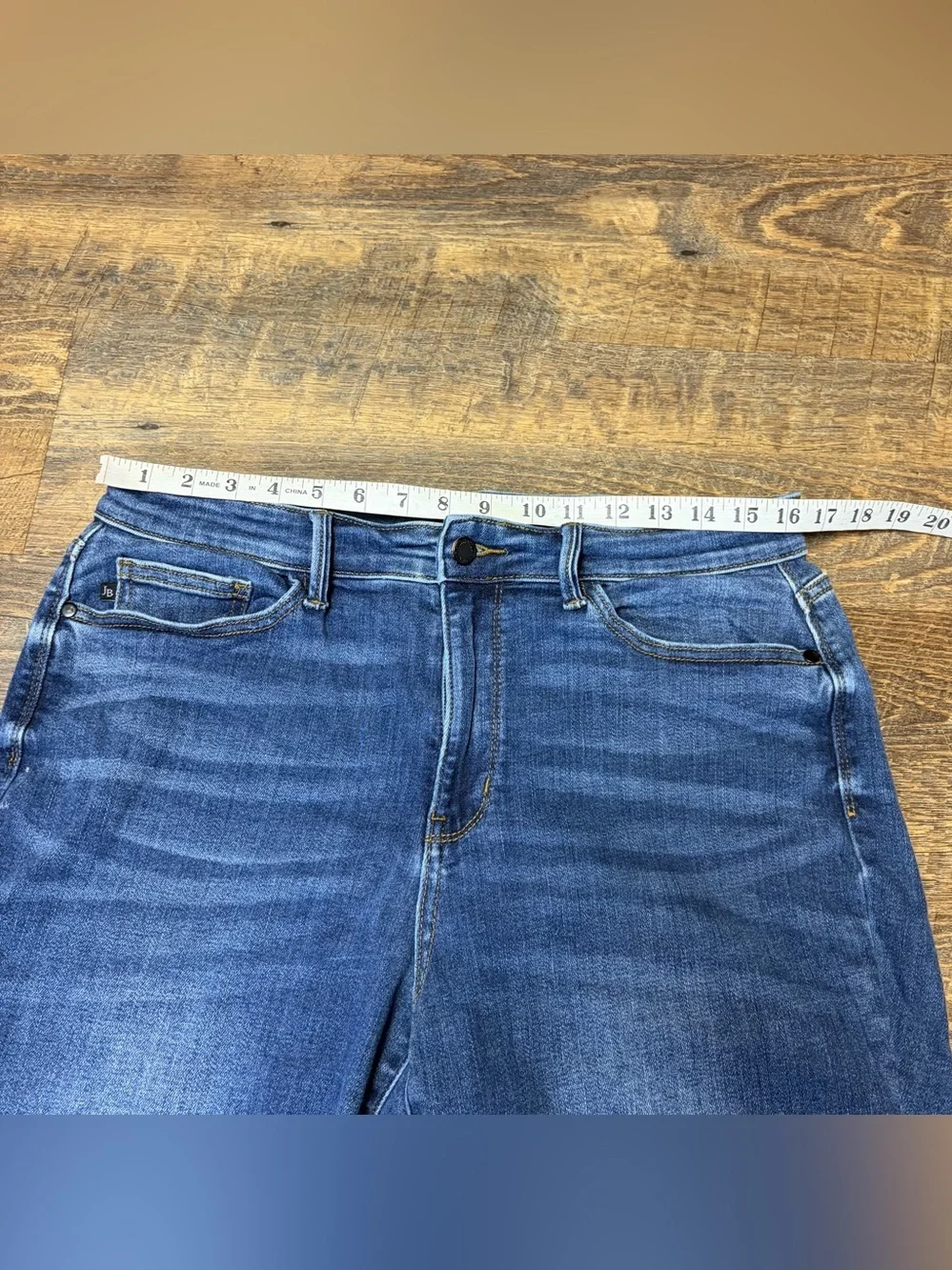 Judy Blue Mid Rise Boot Cut Raw Hem Jeans Womens 14W Dark Wash Blue Stretch